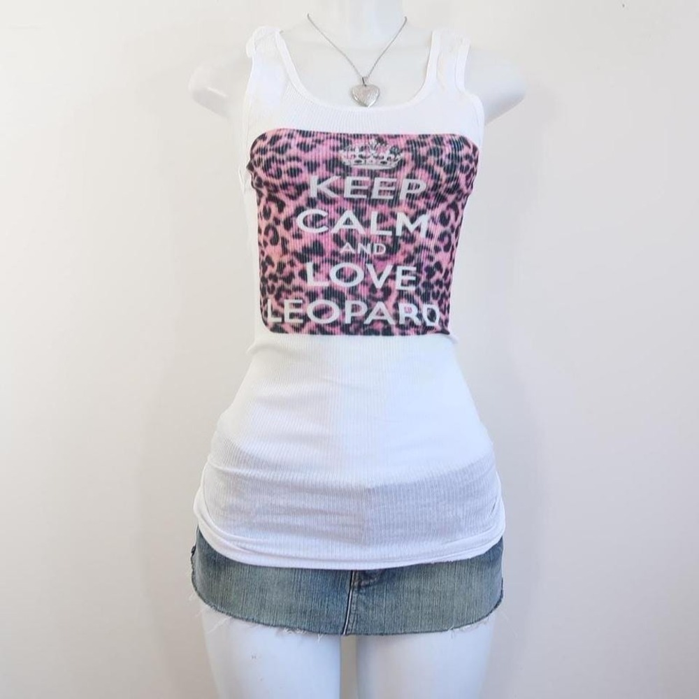 y2k leopard keep calm graphic ribbed tank longline